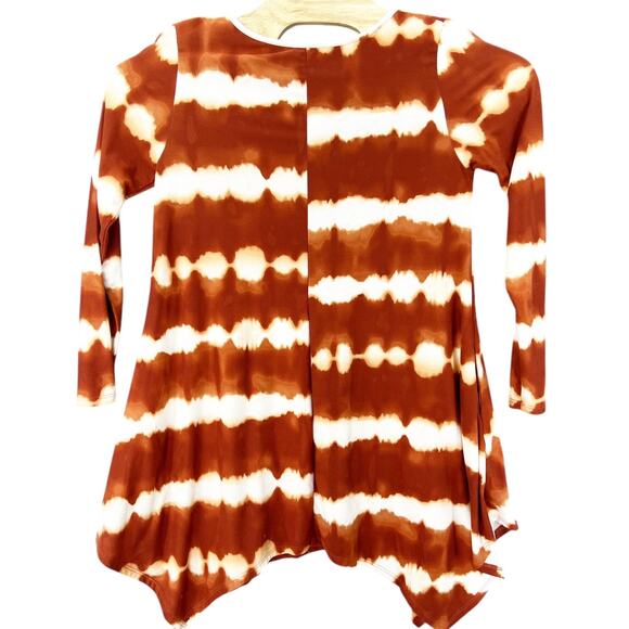Rust Tie-Dye Tunic Top – Asymmetrical Hem, 3/4 Sleeve, Size Medium - Picture 2 of 5